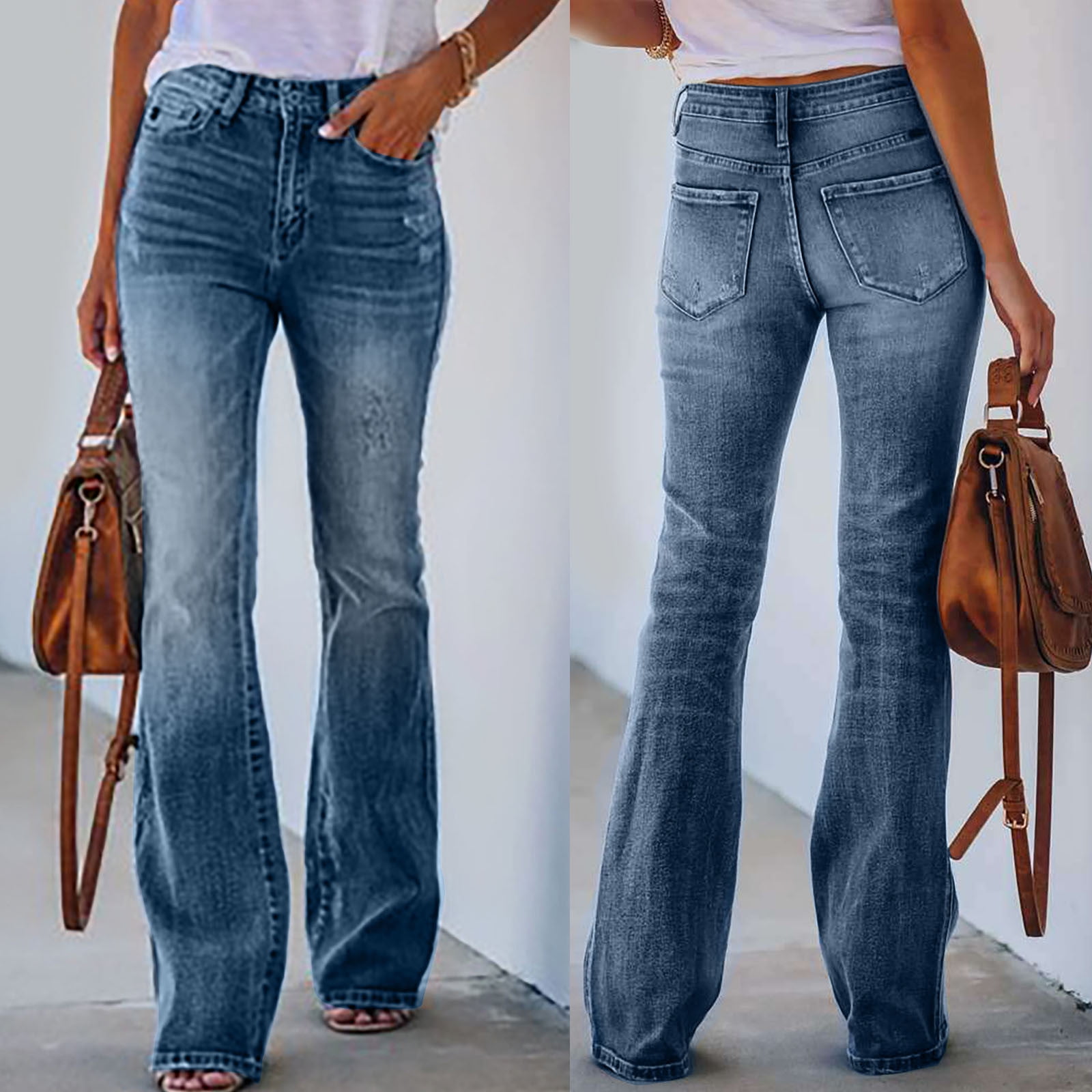 Women Hole Flare Jeans Slim Denim bell bottom jeans High Waist Pants wide leg jeans plus size