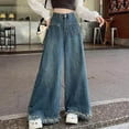 thumbnail image 1 of Byworldtasic Womens Jeans Women's High Waist Hem Casual Jeans, Fashion Baggy Wide Leg Flowy Denim Pants Dark Blue, 1 of 4