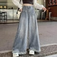 thumbnail image 1 of Byworldtasic Womens Jeans Women's High Waist Hem Casual Jeans, Fashion Baggy Wide Leg Flowy Denim Pants Light Blue, 1 of 4