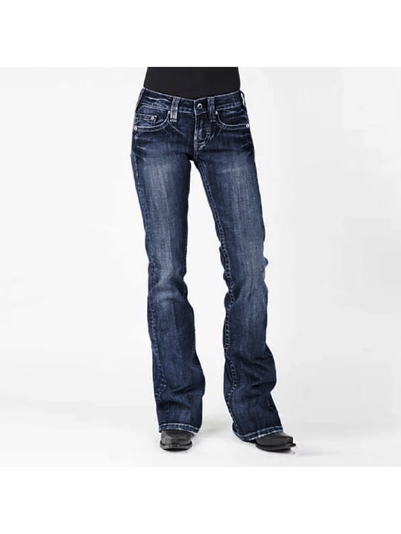 Womens Jeans Women's Retro Low Rise Boot Cut Jean 70s Vintage Bell Bottom Flared Denim Pants Trendy Stretch Wide Leg Riding Jeans Dark Blue