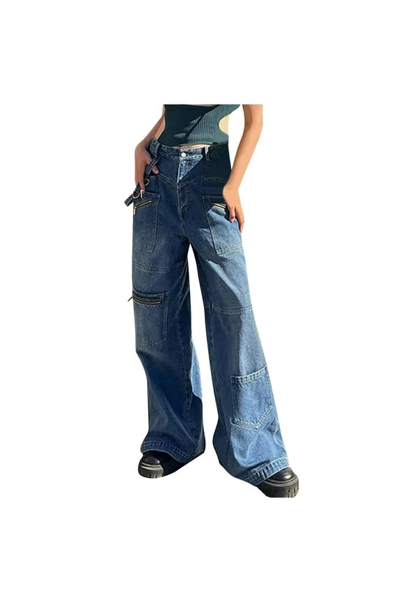Womens Jeans Women's Y2K High Waist Baggy Jeans Straight Wide Leg Pants Streetwear Baggy Pants Hip Hop Denim Pants