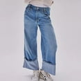 thumbnail image 1 of Byworldtasic Womens Jeans Womens Boyfriend Wide Leg Casual Denim Pants, Mid Rise Cuffed Hem Baggy Jeans Streetwear Fashion Trousers with Pockets Light Blue, 1 of 9
