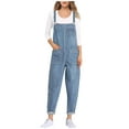 thumbnail image 1 of Byworldtasic Womens Jumpsuit Women Loose Fit Denim Bib Baggy Overall Jumpsuit Straight Wide Leg Stretchy Jean Pants, 1 of 5