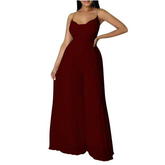 Byworldtasic Womens Jumpsuit Women's A-Line Casual Spaghetti Jumpsuit Sleeveless Swing Solid ColorJumpsuit