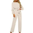 thumbnail image 1 of Byworldtasic Womens Jumpsuit Women's Lounge Solid Color Long Sleeve Romper Jumpsuit Wide Leg Work Jumpsuit With Belt, 1 of 7
