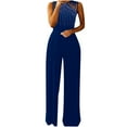 thumbnail image 1 of Byworldtasic Womens Jumpsuit Women's One Piece Jumpsuit Rhinestone Cutout Ruched Wide Leg Jumpsuit Overall Long Pants, 1 of 5