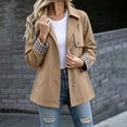 thumbnail image 1 of Byworldtasic Womens Lapel Short Trench Coat Plaid Cuff Lightweight Casual Button Jacket with Pockets, 1 of 8