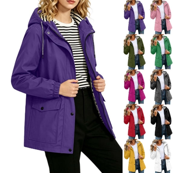 Byworldtasic Womens Light Rain Jacket Waterproof Active Outdoor Trench Raincoat with Hood Lightweight Plus Size Windbreaker