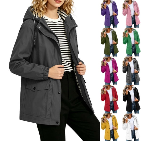 Byworldtasic Womens Light Rain Jacket Waterproof Active Outdoor Trench Raincoat with Hood Lightweight Plus Size Windbreaker
