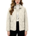 thumbnail image 1 of Byworldtasic Womens Lightweight Quilted Jacket Fall Button Down Puffer Jackets Loose Fit Stand Collar Warm Coats, 1 of 5