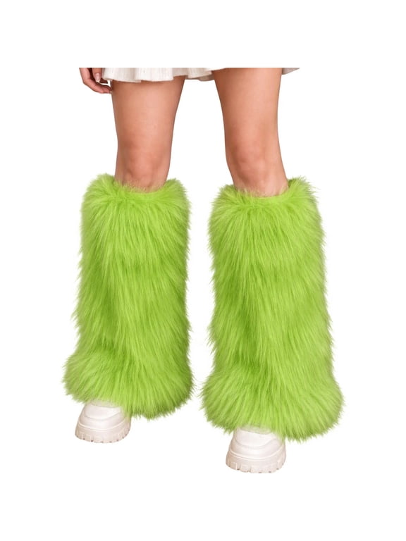 Womens Long Fluffy Faux Fur Leg Warmers Shaggy Boot Cuffs Rave Halloween Outfit