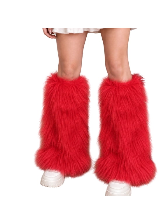 Womens Long Fluffy Faux Fur Leg Warmers Shaggy Boot Cuffs Rave Halloween Outfit