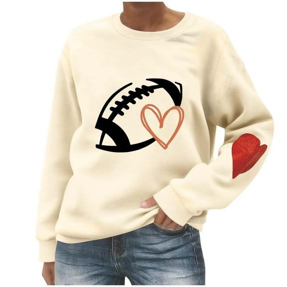 Byworldtasic Womens Long Sleeve TopsFootball Shirts for Women Game Day T-Shirts Touchdown Printed Shirt Casual Football Season Long Sleeve Sweatshirt