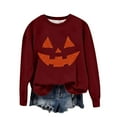 thumbnail image 1 of Byworldtasic Womens Long Sleeve TopsHalloween Pumpkin Face Sweatshirts Women Fall Long Sleeve Shirts Blouse Graphic Printed Crewneck Pullover Top, 1 of 3