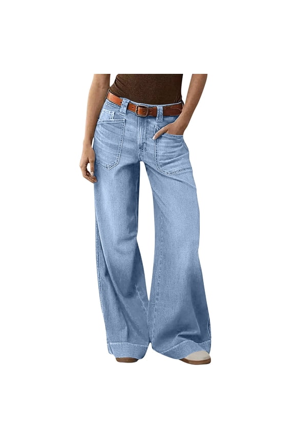 Womens Low Rise Straight Leg Wide Leg Baggy Jeans Stretch Boyfriend Butterfly Flare Denim Pants