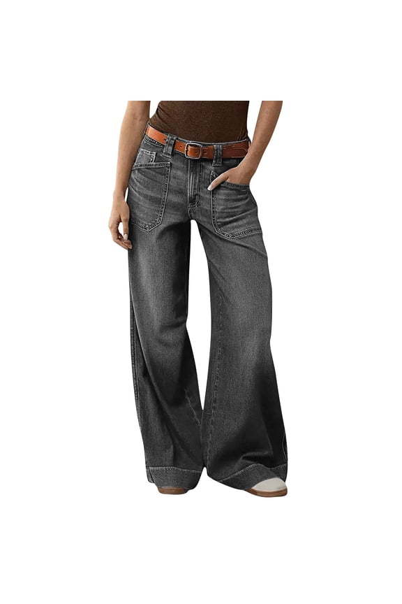 Womens Low Rise Straight Leg Wide Leg Baggy Jeans Stretch Boyfriend Butterfly Flare Denim Pants