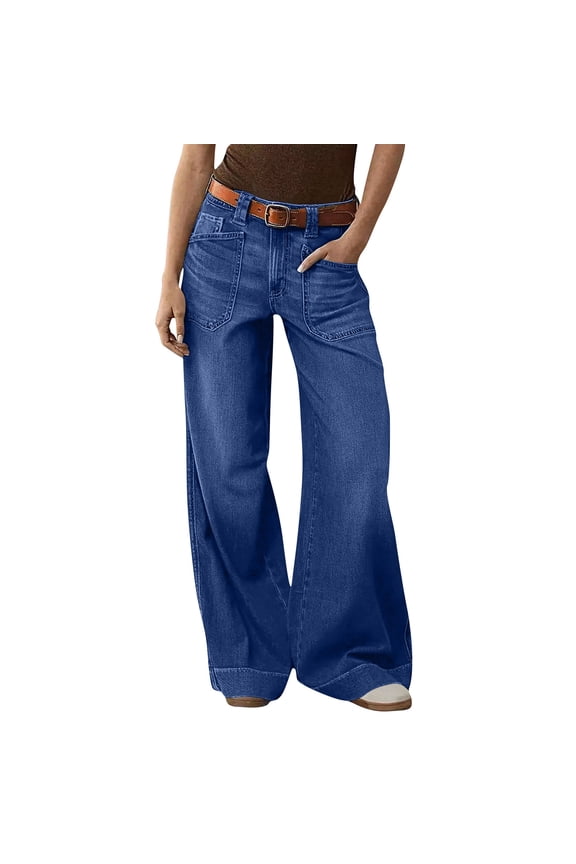 Womens Low Rise Straight Leg Wide Leg Baggy Jeans Stretch Boyfriend Butterfly Flare Denim Pants