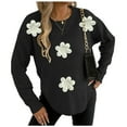 thumbnail image 1 of Byworldtasic Womens Oversized Casual Long Sleeved Sweater Round Neck Flower Printing Top Pullover Sweater, 1 of 6