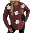 thumbnail image 1 of Byworldtasic Womens Oversized Casual Long Sleeved Sweater Round Neck Flower Printing Top Pullover Sweater, 1 of 7