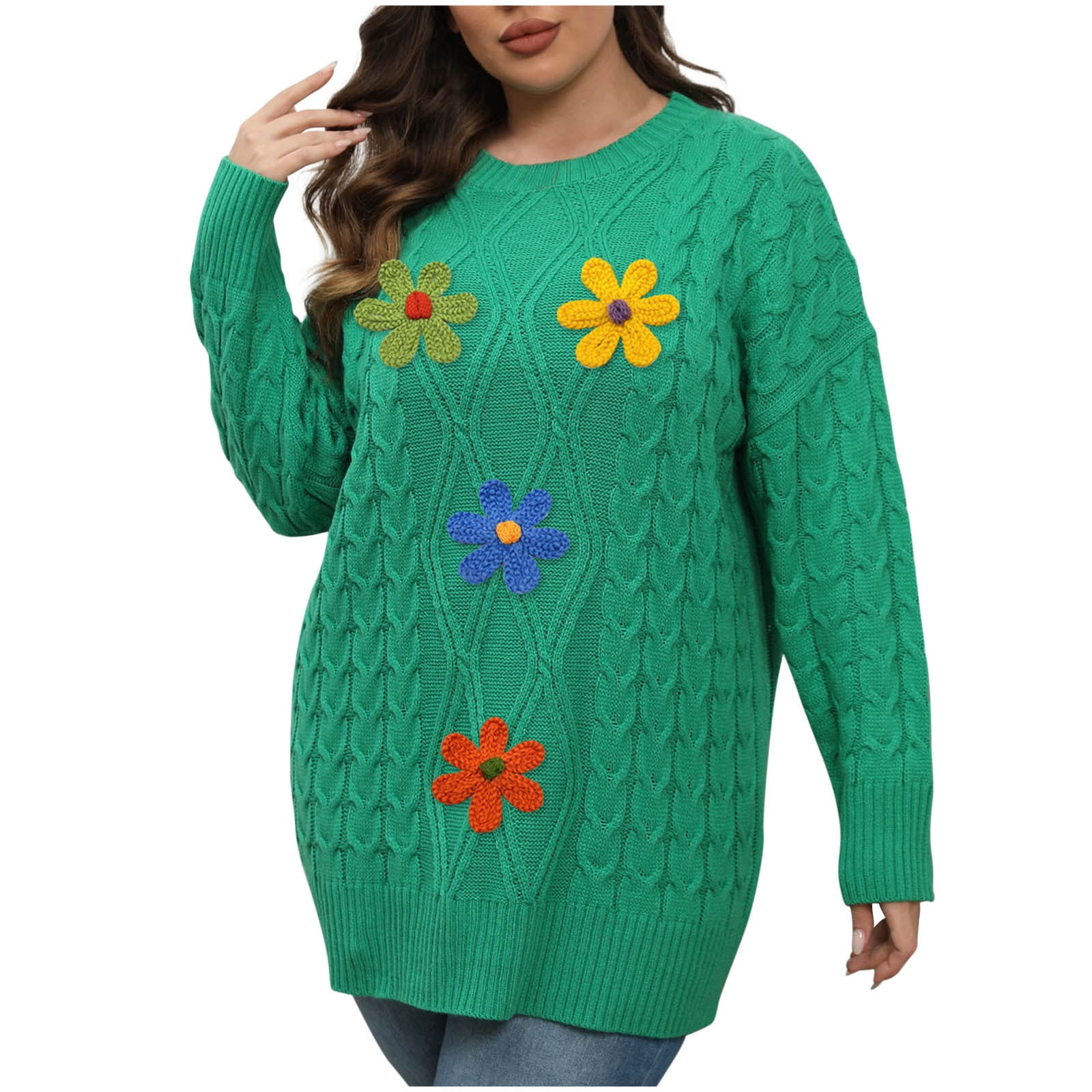 Floral Round Neck Long Sleeve Sweater