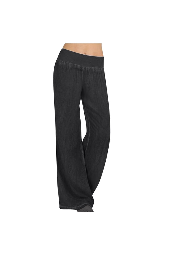 Womens Pants Wide Leg Jeans Woman Elastic Waist Pull On Baggy Jeans Summer Casual Lightweight Denim Pants Loose Cowgirl Pants