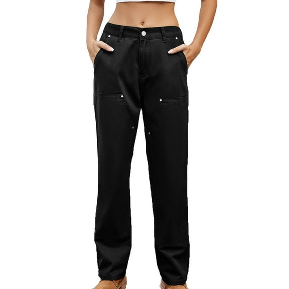 Byworldtasic Womens Pants Women Casual Y2K Stretch High Waisted Chino Pants Slim Fit Wide Leg Pants with Pockets