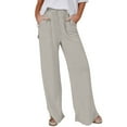 thumbnail image 1 of Byworldtasic Womens Pants Women's Cotton Linen Drawstring High Waisted Pants Casual Loose Wide Leg Pants Plus Size Trousers with Pockets, 1 of 6