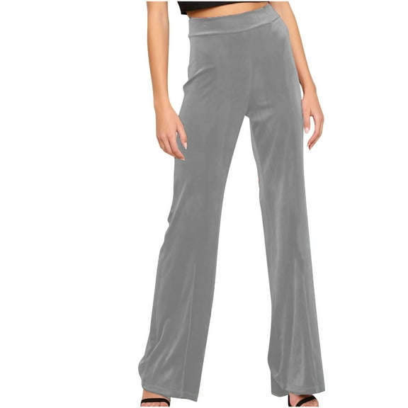 Byworldtasic Womens Pants Women's High Waist Velour Flare Pants Fall Winter High Waisted Stretchy Slim Velour Flared Pants for Women