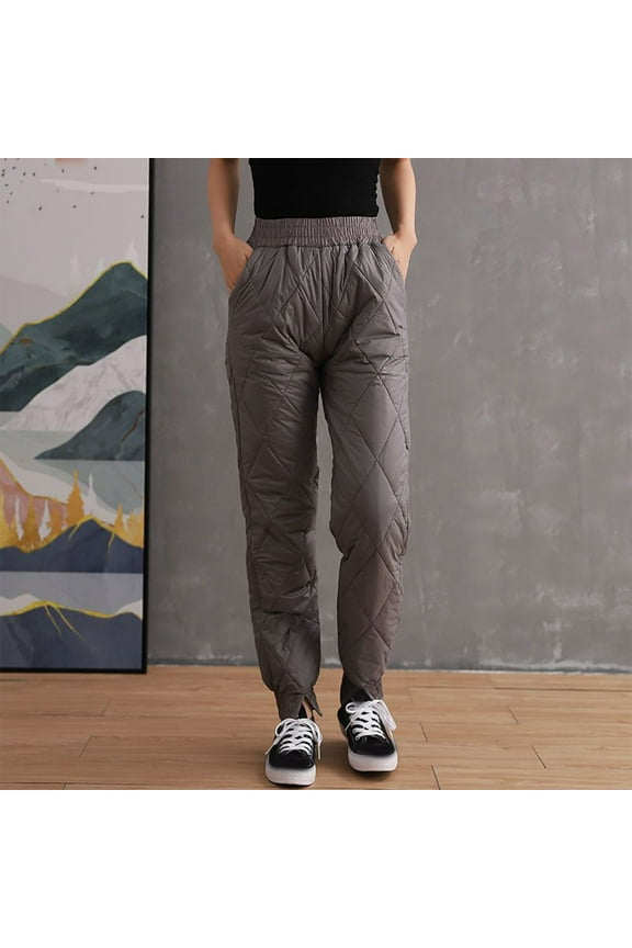 Womens Pants Women's Lightweight Puffy Pants Warm Fleece Lined Insulated Puffer Quilted Trousers for Hiking Snow Ski