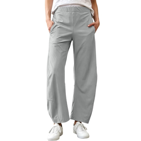 Byworldtasic Womens Pants Womens Barrel Travel Pants Elastic Waistband Tapered Leg Baggy Work Trousers Lounge Pant with Pockets