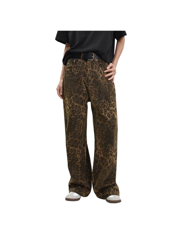 Womens Pants Y2K Leopard Jeans for Women Cheetah Print Straight Leg Denim with Pockets Casual Streetwear