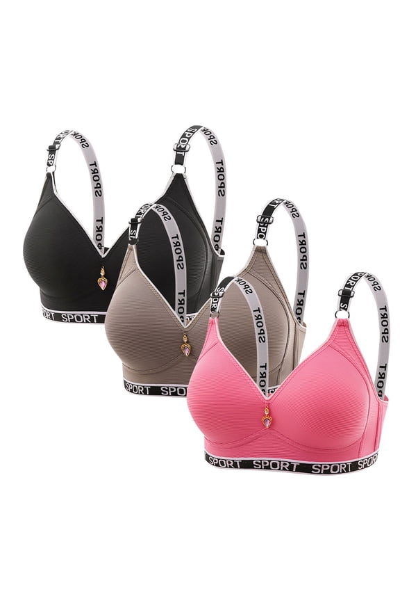 Womens Plus Size Bras 3PC Womens Sport Bras No Underwire Adjustable Spaghetti Thin Strap Bralette Comfort Breathable Workout Yoga Underwear