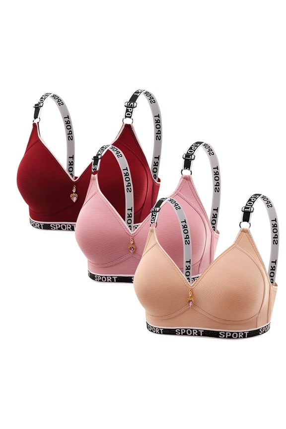 Womens Plus Size Bras 3PC Womens Sport Bras No Underwire Adjustable Spaghetti Thin Strap Bralette Comfort Breathable Workout Yoga Underwear