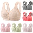 thumbnail image 1 of Byworldtasic Womens Plus Size Gingham Front Button Wireless Bra Wide Shoulder Strap Easy‑On Comfort Bralette, 1 of 10