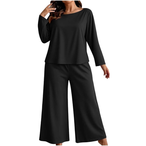 Byworldtasic Womens Plus Size Lounge Set 2 Piece Outfits Sweatsuits Tracksuit Long Sleeve Baggy Wide Leg Pant Sets