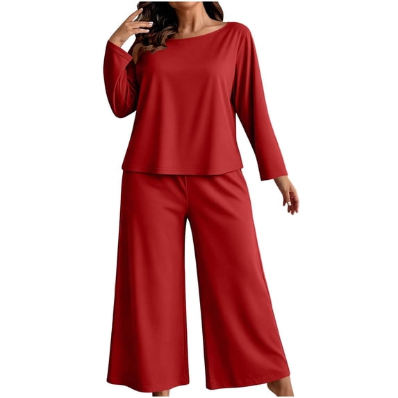 Byworldtasic Womens Plus Size Lounge Set 2 Piece Outfits Sweatsuits Tracksuit Long Sleeve Baggy Wide Leg Pant Sets