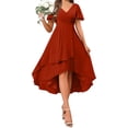 thumbnail image 1 of Byworldtasic Womens Plus Size Maxi Dress Ruffle Short Sleeve Elegant Wrap V Neck High Low Split Long Dress, 1 of 8