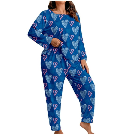 Byworldtasic Womens Plus Size Pajamas Sets Women's Comfy Long Sleeve Sleep Top Pants Print Pajama Set, 2-Piece, Sizes XL-5XL