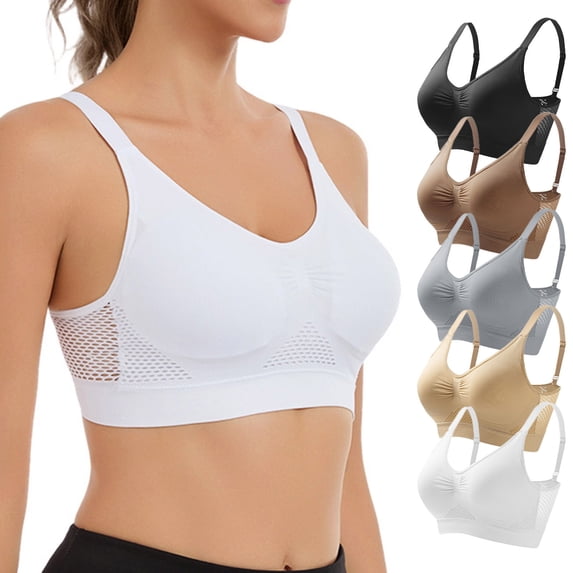 Byworldtasic Womens Plus Size Seamless Mesh Breathable Wireless Bra Gathered Front Design Bralette Adjustable Soft Bra