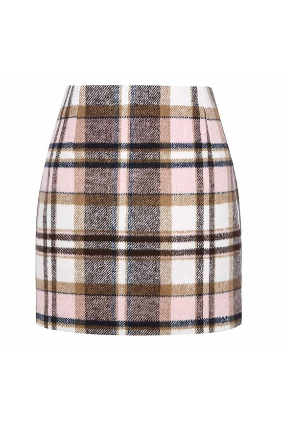 Womens Plus Size Skirts Plaid Mini Skirts for Womens High Waisted Fall Winter Wool Bodycon Pencil Skirts with Slit