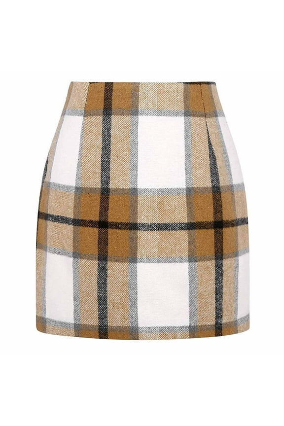 Womens Plus Size Skirts Plaid Mini Skirts for Womens High Waisted Fall Winter Wool Bodycon Pencil Skirts with Slit