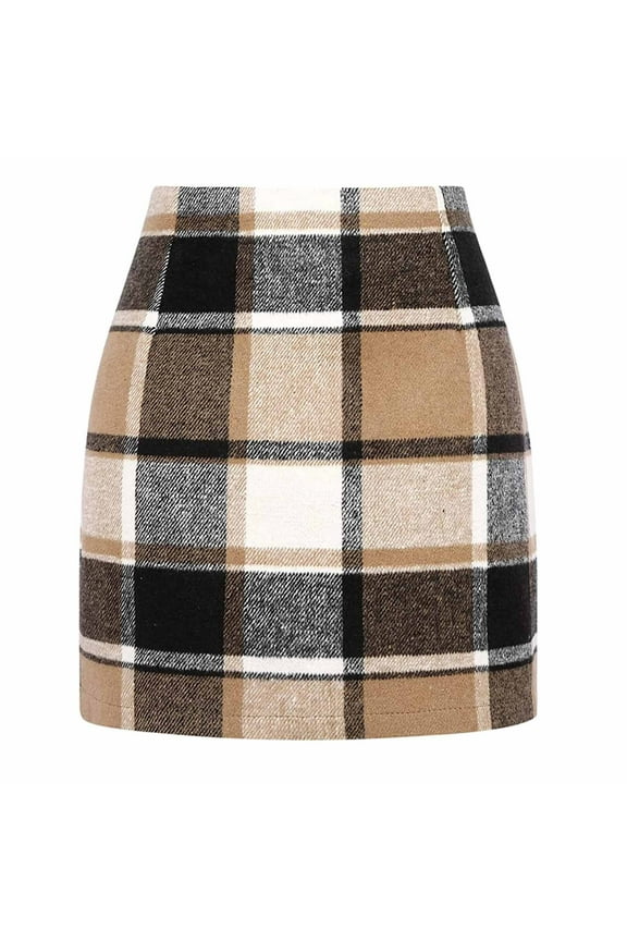 Womens Plus Size Skirts Plaid Mini Skirts for Womens High Waisted Fall Winter Wool Bodycon Pencil Skirts with Slit