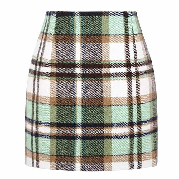 Byworldtasic Womens Plus Size Skirts Plaid Mini Skirts for Womens High Waisted Fall Winter Wool Bodycon Pencil Skirts with Slit