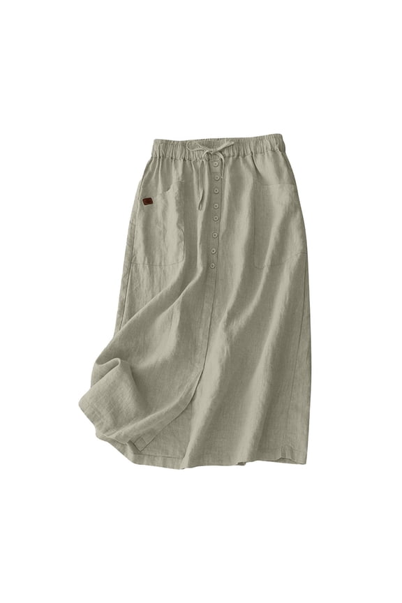 Womens Plus Size Skirts Women Cotton Linen Skirt Summer Drawstring Waist Plain Long Maxi Retro Casual Layered Linen Skort