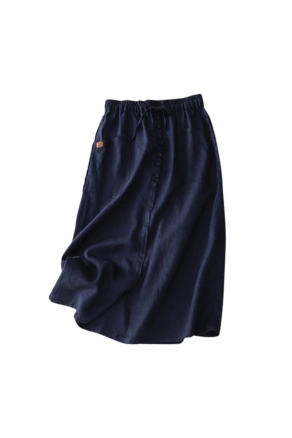 Womens Plus Size Skirts Women Cotton Linen Skirt Summer Drawstring Waist Plain Long Maxi Retro Casual Layered Linen Skort