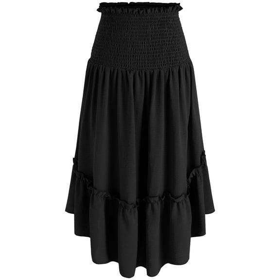 Byworldtasic Womens Plus Size Skirts Women's High Waist Summer Long Skirts Elastic Waist Tiered Ruffle Hem Beach Skirts