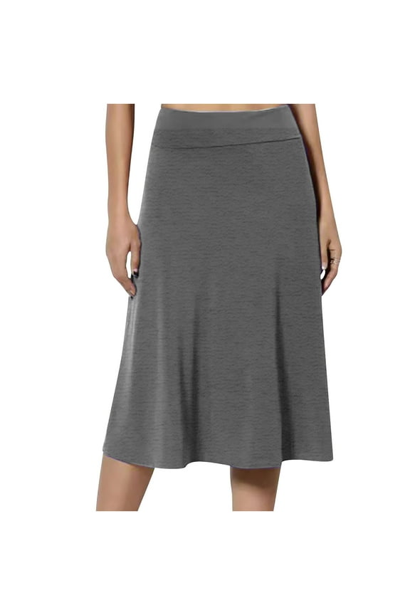 Womens Plus Size Skirts Women's Ruched High Waist Knee Length Jersey A-Line Stretchy Flared Casual Skirt
