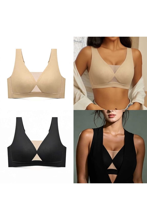 Womens Plus-size Seamless Wireless Bra Mesh Cutout Adjustable Wide Strap Everyday T-Shirt Bra