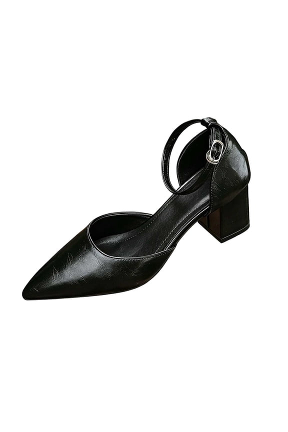 Womens Pointed Toe Pumps Shoes Ankle Strap Chunky Low Heels Metal Lined Sandals