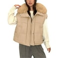 thumbnail image 1 of Byworldtasic Womens Puffy Neck Vests Womens Oversized Puffer Vest Stand Collar Quilted Zip Up Padded Sleeveless Coats with Pockets, 1 of 5